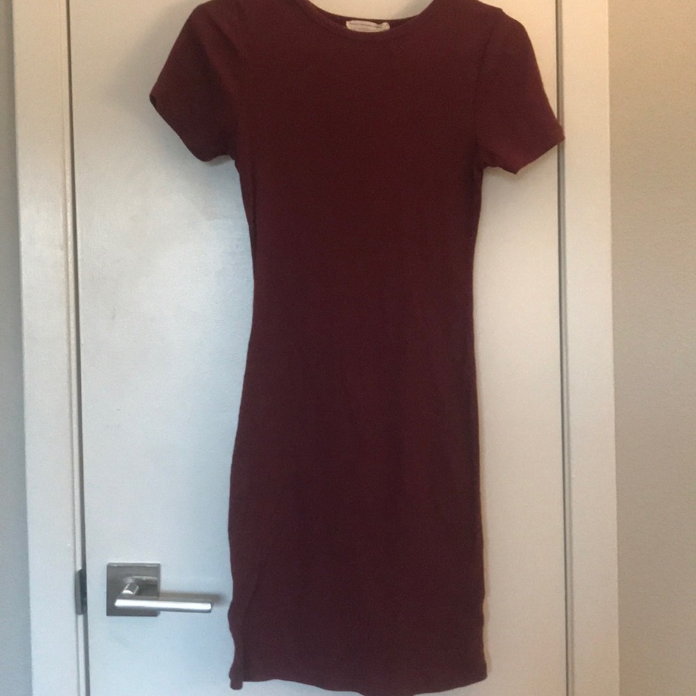 Maroon Fitted T Shirt Dress